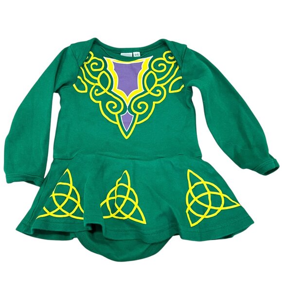 Traditional Celtic Long-Sleeve Bodysuit Dress 0-6 Months Green Irish Baby Dancer - Picture 1 of 3